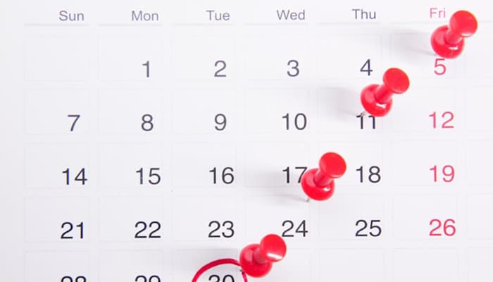 Image of calendar with pushins on various dates