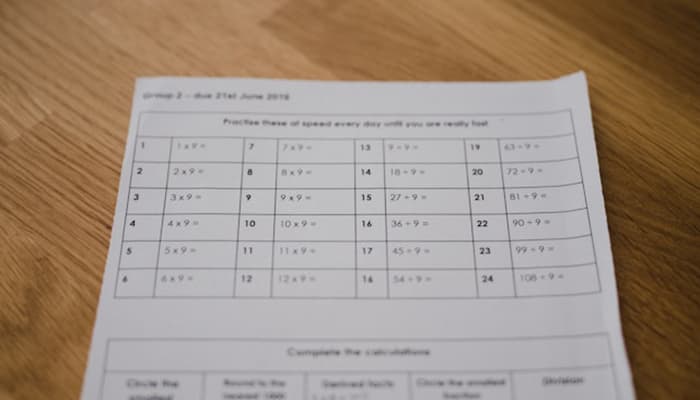 Photo of worksheet